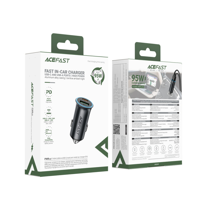 Автомобільний зарядний пристрій ACEFAST B16 95W (USB-A+USB-C) dual port metal car charger