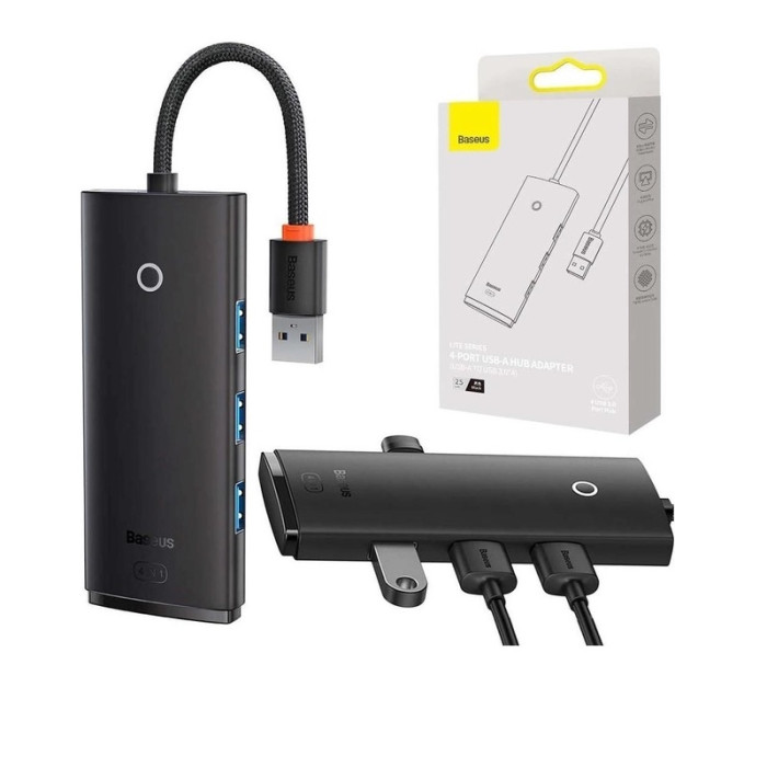 USB-хаб Baseus Lite Series 4-Port USB-A HUB Adapter (USB-A to USB 3.0*4) 25cm Black