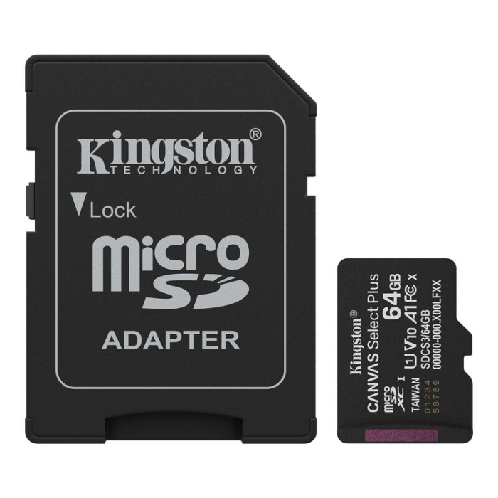 Карта пам'яті microSDXC (UHS-1) Kingston Canvas Select Plus Gen3 64Gb class 10 А1 (R-100MB/s) (adapter SD)