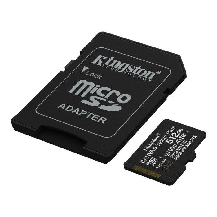Карта пам'яті microSDXC (UHS-1 U3) Kingston Canvas Select Plus Gen3 512Gb class 10 А1 V30 (R-150MB/s) (adapter SD)