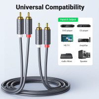 Аудіокабель UGREEN AV104, 2RCA Male to 2RCA Male, ABS, 5m Black