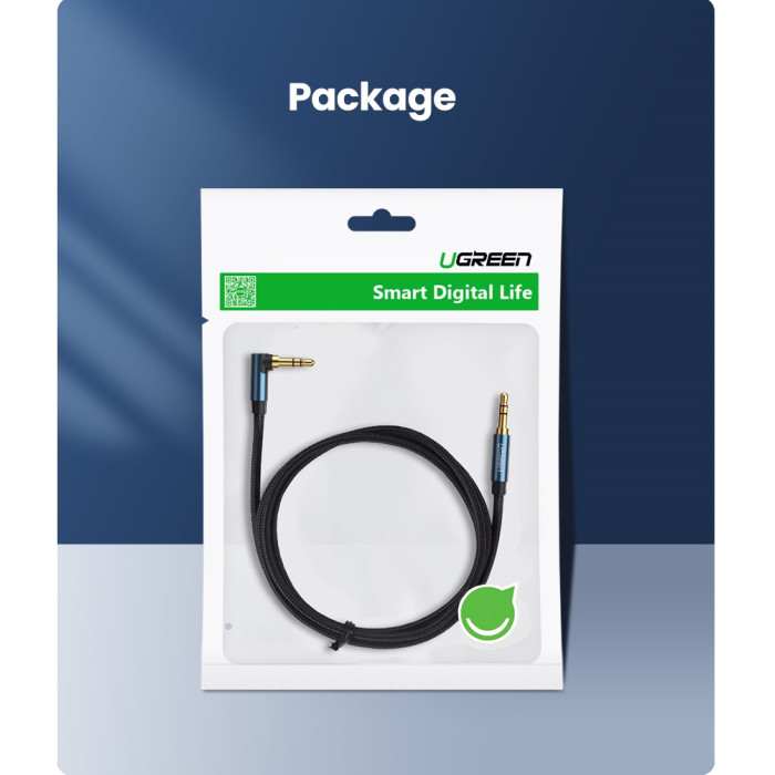 Аудіокабель UGREEN AV112, 3.5mm Male to 3.5mm Male, nylon braid, 2m, Blue