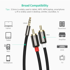 Аудіокабель UGREEN AV116 3.5mm Male to 2RCA Male, PVC, 5m Black