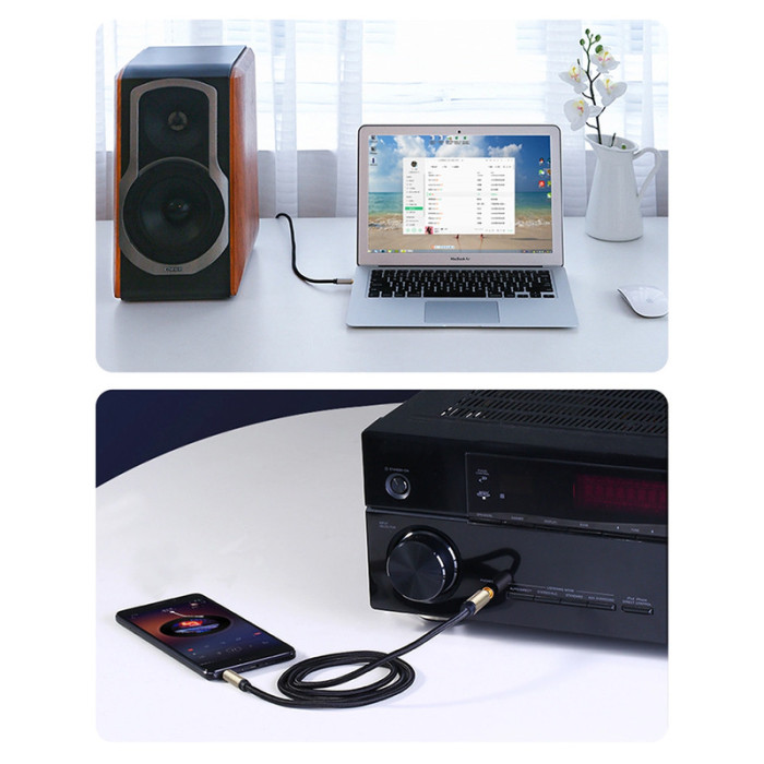 Аудіокабель UGREEN AV127 3.5mm Male to 6.35mm Male, TRS Stereo Audio Cable, nylon braid, 5m Gray