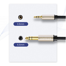 Аудіокабель UGREEN AV127 3.5mm Male to 6.35mm Male, TRS Stereo Audio Cable, nylon braid, 5m Gray