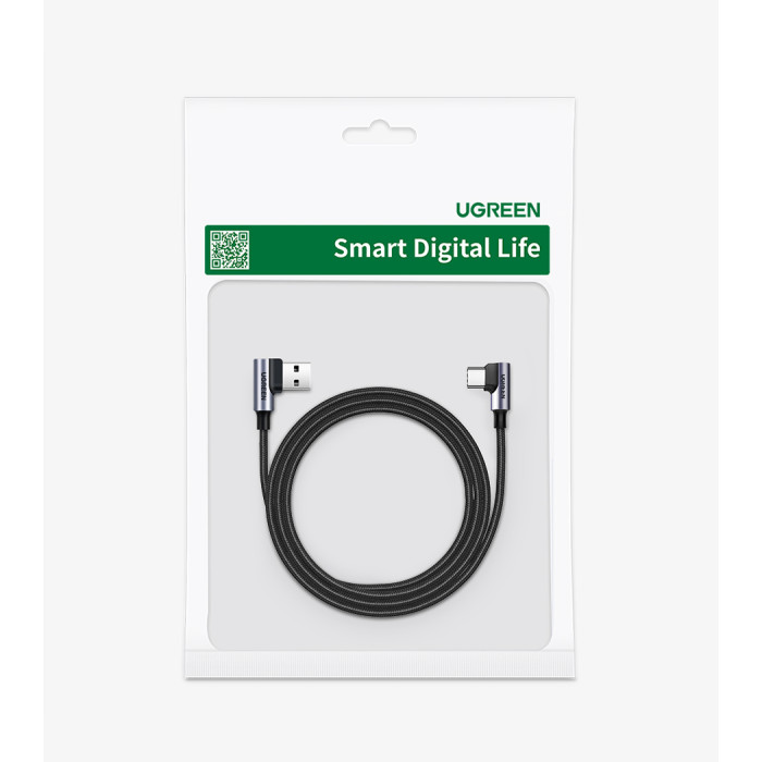 Кабель UGREEN US176 Right Angle USB-A to USB-C Cable 1m (Space Gray)