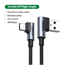 Кабель UGREEN US176 Right Angle USB-A to USB-C Cable 1m (Space Gray)