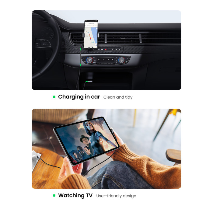 Кабель UGREEN US176 Right Angle USB-A to USB-C Cable 1m (Space Gray)