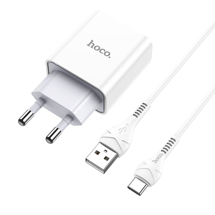 Мережевий зарядний пристрій з кабелем HOCO C81A Asombroso single port charger set(Type-C) White
