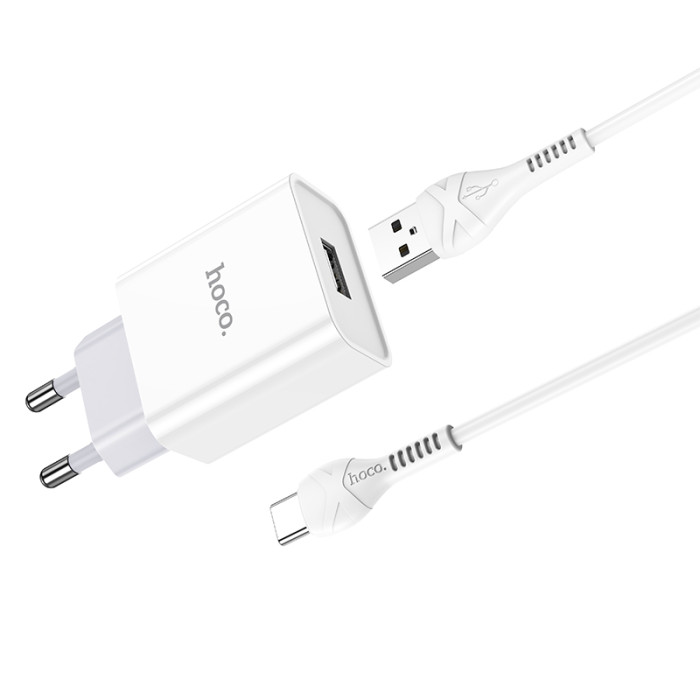 Мережевий зарядний пристрій з кабелем HOCO C81A Asombroso single port charger set(Type-C) White