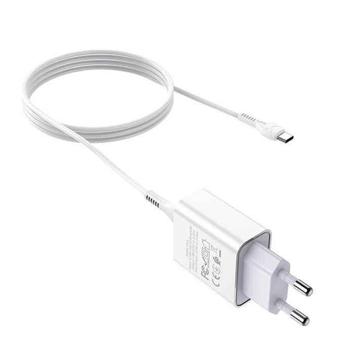 Мережевий зарядний пристрій з кабелем HOCO C81A Asombroso single port charger set(Type-C) White