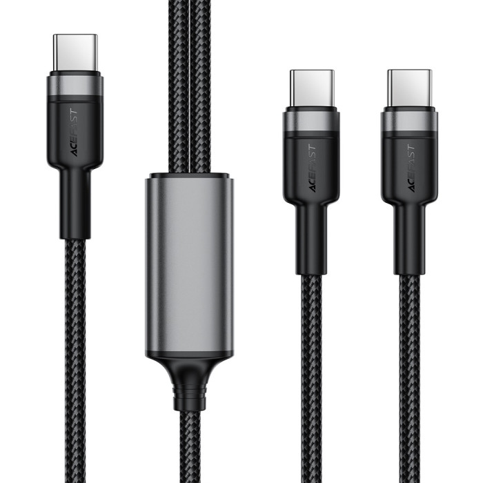 Кабель ACEFAST C22-02 USB-C to 2*USB-C 100W aluminum alloy charging data cable Black