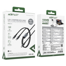 Кабель ACEFAST C22-02 USB-C to 2*USB-C 100W aluminum alloy charging data cable Black