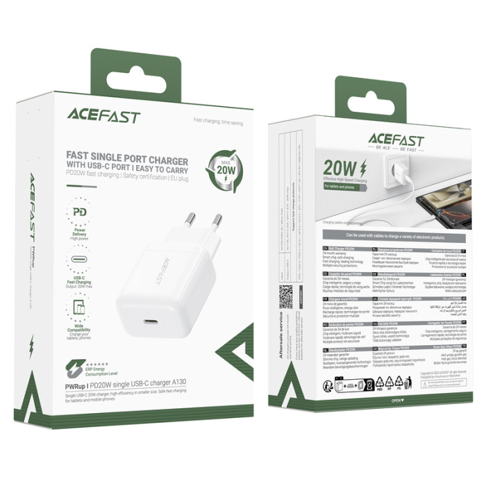 Мережевий зарядний пристрій ACEFAST A130 PD20W single USB-C charger White