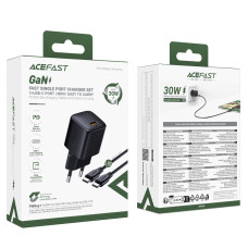 Мережевий зарядний пристрій ACEFAST A118 PD30W mini GaN USB-C fast charger Black