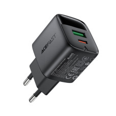 Мережевий зарядний пристрій ACEFAST A114 PD25W GaN charger (USB-A+USB-C) with digital display Black