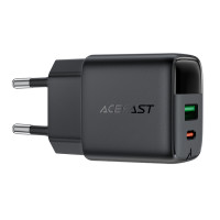 Мережевий зарядний пристрій ACEFAST A114 PD25W GaN charger (USB-A+USB-C) with digital display Black