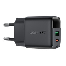 Мережевий зарядний пристрій ACEFAST A114 PD25W GaN charger (USB-A+USB-C) with digital display Black