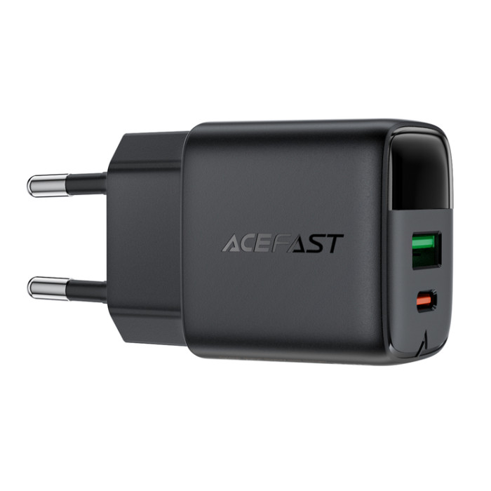 Мережевий зарядний пристрій ACEFAST A114 PD25W GaN charger (USB-A+USB-C) with digital display Black