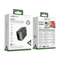 Мережевий зарядний пристрій ACEFAST A108 PD67W GaN (2*USB-C+USB-A) charger Black