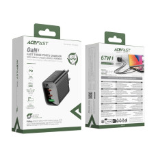 Мережевий зарядний пристрій ACEFAST A108 PD67W GaN (2*USB-C+USB-A) charger Black
