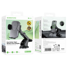 Автотримач для телефона з БЗП BOROFONE BH222 Leading push-type wireless fast charging car holder(center console) Black
