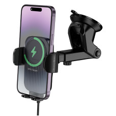 Автотримач для телефона з БЗП BOROFONE BH222 Leading push-type wireless fast charging car holder(center console) Black