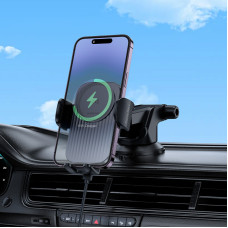 Автотримач для телефона з БЗП BOROFONE BH222 Leading push-type wireless fast charging car holder(center console) Black