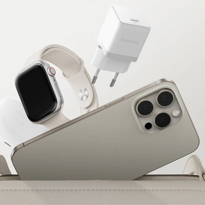 Мережевий зарядний пристрій з кабелем Baseus Palm Fast Charger 1C 20W EU Moon White set USB-C to iP 20W 1m