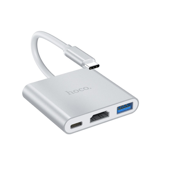 USB-хаб HOCO HB14 Easy use Type-C adapter(Type-C to USB3.0+HDMI+PD) Silver
