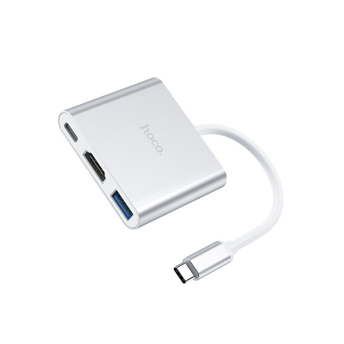 USB-хаб HOCO HB14 Easy use Type-C adapter(Type-C to USB3.0+HDMI+PD) Silver