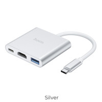 USB-хаб HOCO HB14 Easy use Type-C adapter(Type-C to USB3.0+HDMI+PD) Silver
