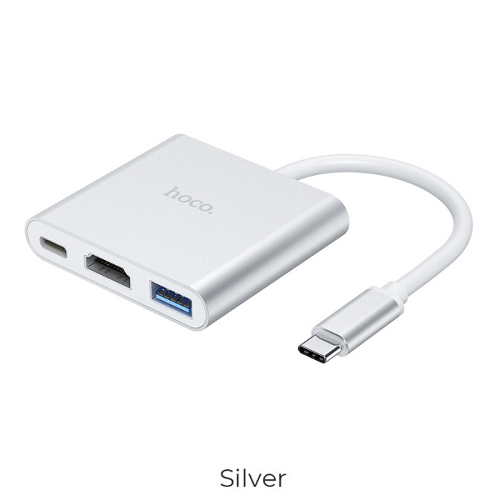 USB-хаб HOCO HB14 Easy use Type-C adapter(Type-C to USB3.0+HDMI+PD) Silver