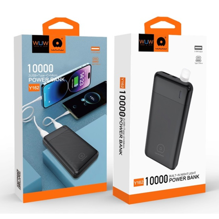 Зовнішній акумулятор WUW Y162 10000mAh + Led ліхтарик Black