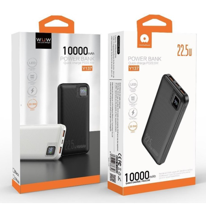 Зовнішній акумулятор WUW Y137 （PD22.5W quick charge) 10000mAh Black