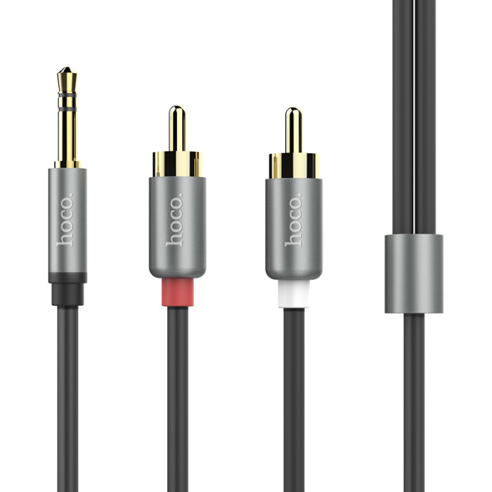 Аудіокабель HOCO UPA10 3.5mm male to double lotus RCA, TPE, 1.5m, Metal Gray