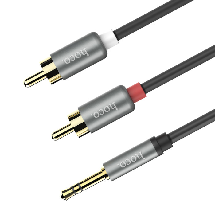 Аудіокабель HOCO UPA10 3.5mm male to double lotus RCA, TPE, 1.5m, Metal Gray