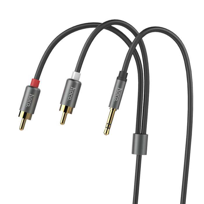 Аудіокабель HOCO UPA10 3.5mm male to double lotus RCA, TPE, 1.5m, Metal Gray