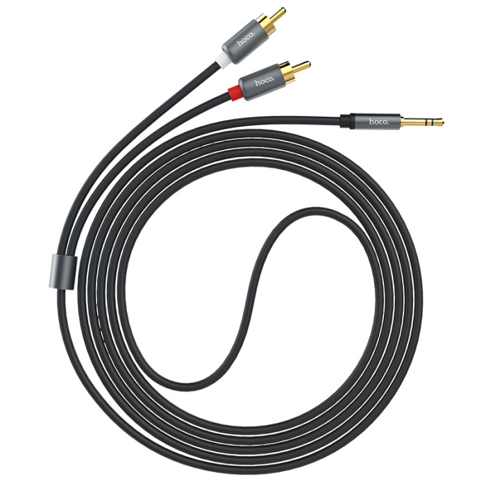 Аудіокабель HOCO UPA10 3.5mm male to double lotus RCA, TPE, 1.5m, Metal Gray