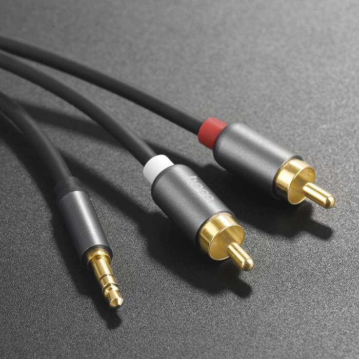 Аудіокабель HOCO UPA10 3.5mm male to double lotus RCA, TPE, 1.5m, Metal Gray
