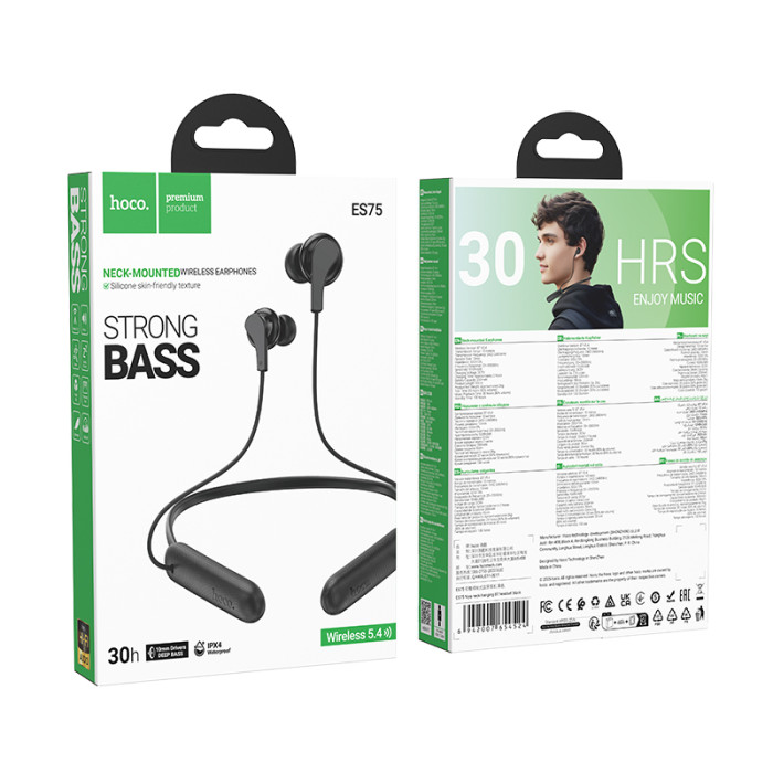 Бездротові спортивні навушники HOCO ES75 Niya neck-hanging BT headset Black