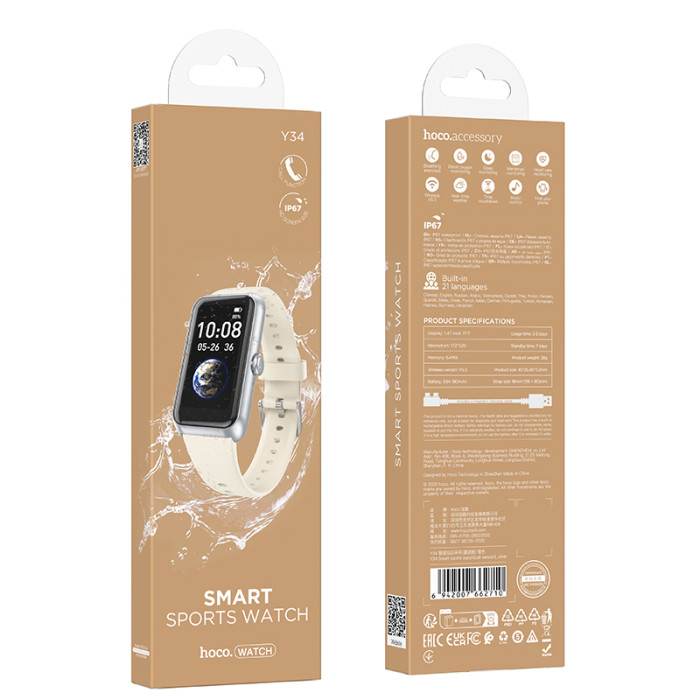 Смарт-годинник HOCO Y34 37mm. 180 mAh. IP67 Smart sports watch(call version) Silver