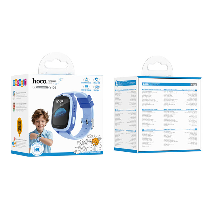 Дитячий смарт-годинник HOCO Y106 4G 46mm. 730 mAh children phone watch Blue