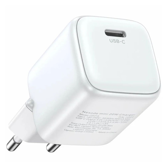 Мережевий зарядний пристрій UGREEN 20W USB-C GaN Fast Charger EU