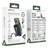 Зовнішній акумулятор ACEFAST M24-10000 22.5W magnetic fast charging power bank with holder and cable Metal Gray