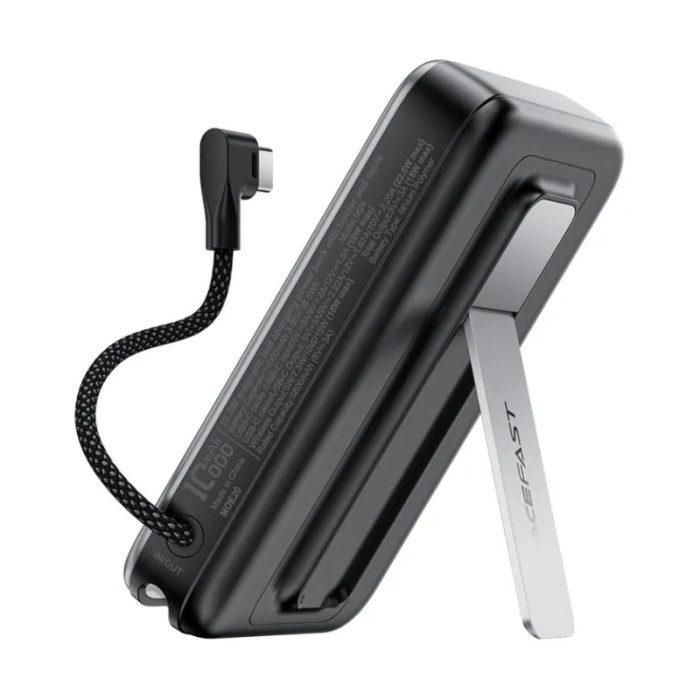 Зовнішній акумулятор ACEFAST M24-10000 22.5W magnetic fast charging power bank with holder and cable Metal Gray