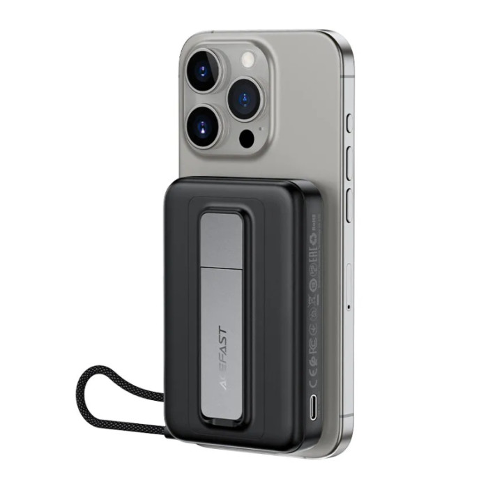 Зовнішній акумулятор ACEFAST M24-10000 22.5W magnetic fast charging power bank with holder and cable Metal Gray