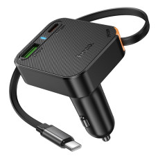Автомобільний зарядний пристрій HOCO NZ18 Guardian PD65W(2C1A) car charger with retractable cable Black