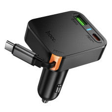 Автомобільний зарядний пристрій HOCO NZ18 Guardian PD65W(2C1A) car charger with retractable cable Black