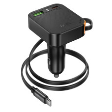 Автомобільний зарядний пристрій HOCO NZ18 Guardian PD65W(2C1A) car charger with retractable cable Black